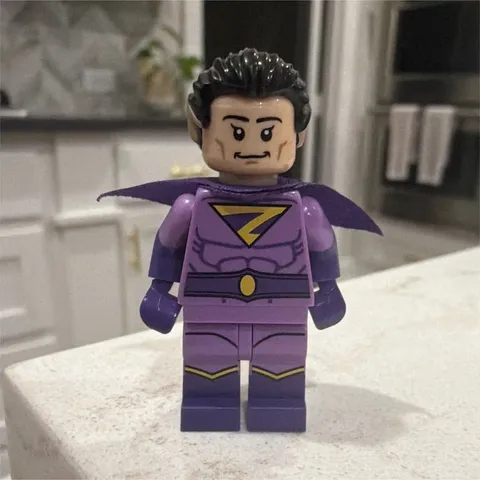 LEGO Minifigure Purple Superhero Minifigure w/ Black Hair and Purple Cape