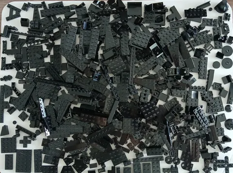 Lego BLACK 500 Bricks Plates Specialty Bulk Parts Pieces, Actual Lot Shown