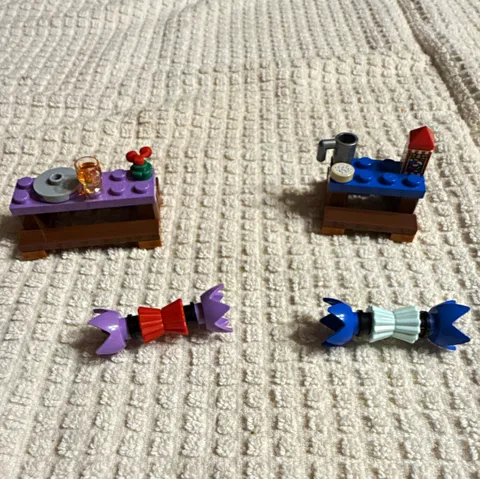 LEGO Multicolor Tables w/ Accessories & Wrapped Candy Pieces Lot Plastic