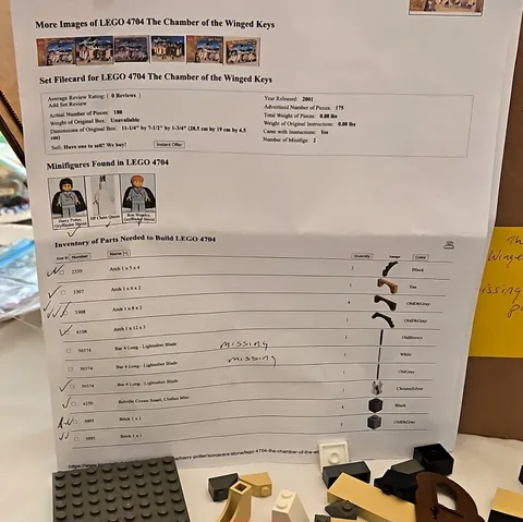 LEGO Harry Potter 4704 Chamber of Winged Keys Parts Lot Checklist Incomplete