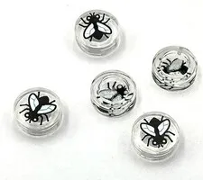 Lego 5 New Trans-Clear Tiles Flat Smooth Round 1 x 1 w/ Black Fly White Wings