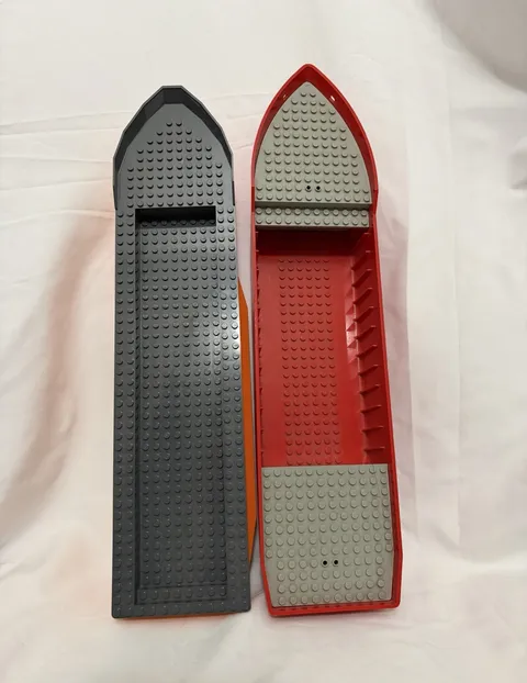 LEGO Vintage Boat Hull Lot of 2, Red & Orange Hulls w/ Gray Deck Pieces