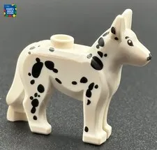 Lego White Dog Alsatian German Shepherd w/ Black Eyes Nose Spots Part