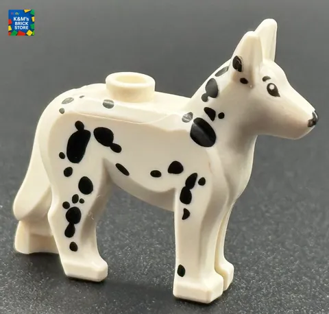 Lego White Dog Alsatian German Shepherd w/ Black Eyes Nose Spots Part