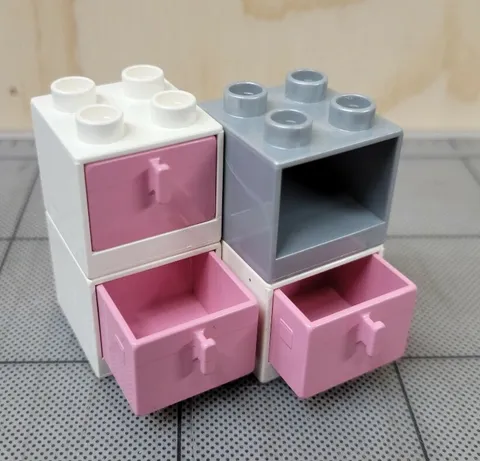 Lego Duplo Item Nightstand/Storage Drawer (4) White / Pink & Silver