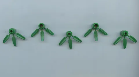 LEGO x 5 Green Plant Brick, Round 1 x 1 with 3 Bamboo Leaves 30176