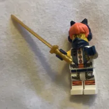 LEGO Minifigures Female Ninja Minifigure w/ Sword, Headphones, Red Hair & Hood