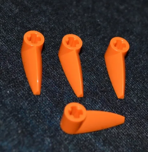 (4) 1x3 Orange Technic Tooth / Blade / Claw w/ + Axle Hole Bricks ~ New Lego