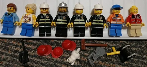8x Lego Minifigures City Town Firefighters Mechancic & More With Accessories 