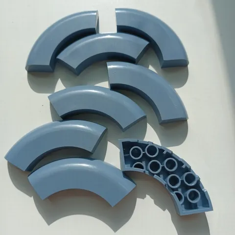 8 LEGO PART 7033 Brick Round Corner 5 x 5 x 1cm Curved, Bottom Cut Outs Gray