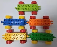 Lego DUPLO Train Car Base W/Wheels 2x6-Green-Red-Yellow & Blue Lot Of 5