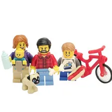 LEGO Family Minifigure Lot Baby Kid Bike Hot Dog Pug Dog Bottle Mom Dad Parts