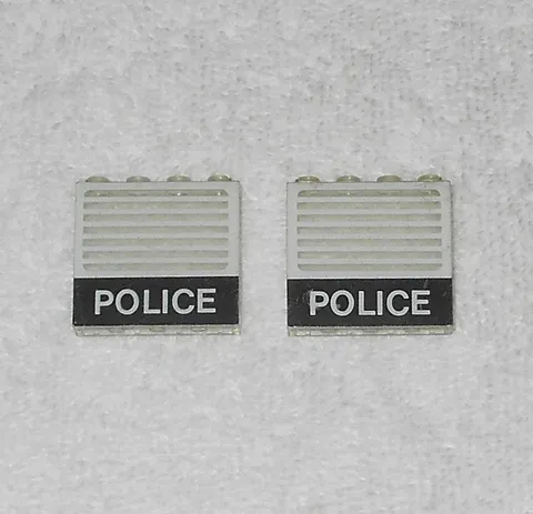 LEGO Police - x2 Panels w/ Black Bar & White Stripes - 4215ap18 - From 6684 1984