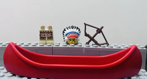 LEGO Vintage Western Indians Chief Headdress Head Legs Red Canoe Bow Lot 6763