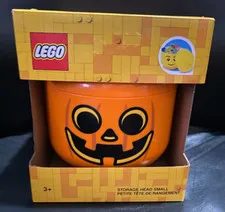 Lego Pumpkin Head Storage Container Halloween Jack O Lantern Small Candy Bowl