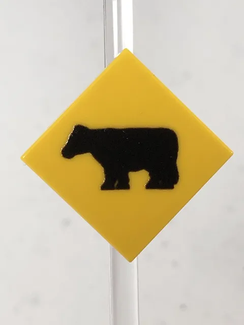 Custom Printed Caution Cattle Xing Sign UV Printed On LEGO 2x2 Yellow Tile