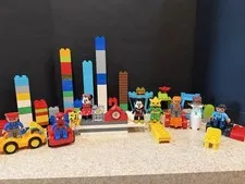 Lego Duplo Huge Lot 9 Figures Mickey Minnie Spiderman Pluto + Bricks Vehicles