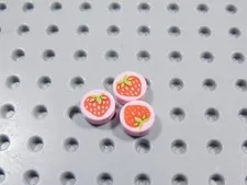 LEGO Lot of 3 Round 1x1 Pink Strawberry Tile Plate Food Fruit Minifig BI