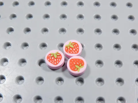 LEGO Lot of 3 Round 1x1 Pink Strawberry Tile Plate Food Fruit Minifig BI