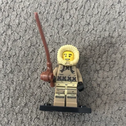 LEGO ice fisherman  series 5 Minifigure w/ Fishing Rod, Tan Outfit, w stand 