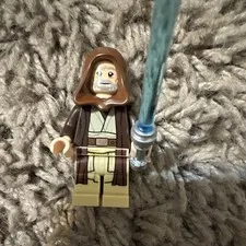 LEGO Jedi Minifigure w/ Blue Lightsaber & Brown Hood Plastic Figure