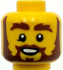 Lego New Yellow Minifigure Head Dual Sided Reddish Brown Bushy Eyebrows Beard