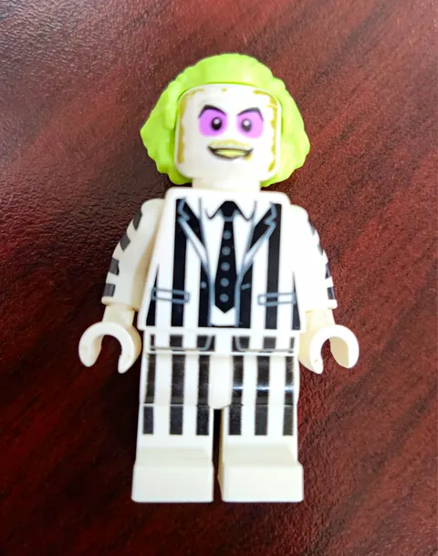 LEGO Minifigure White & Black Striped Suit w/ Lime Green Hair & Purple Face