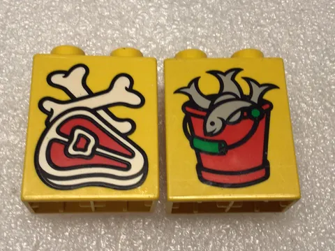 Lego Duplo Lot Bucket Of Fish & YELLOW STEAK 2 BONES FOOD PART DINNER MEAT ZOO