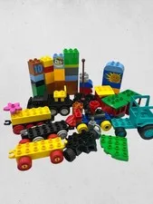 LEGO DUPLO Large Mixed Lot Base, Blocks, Vehicles, Trains, Flowers, 62 Pieces