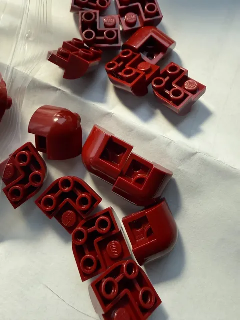 LEGO- NEW-#7512-DARK RED-SLOPE CURVED 2 X 2 INVERTED CORNER-5 PIECES