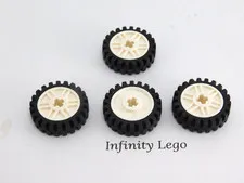 4 LEGO Black Tire / Tyre Narrow Wheel 24x7 White Rim with Axle Hole 56903 61254