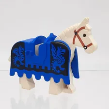 LEGO minifigure White Horse w Black and Blue Lion Barding 2490px2 Castle Knight