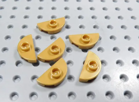 LEGO Lot of 6 Pearl Gold 1x2 Half Round Smooth Plates Tiles w/ Stud AY