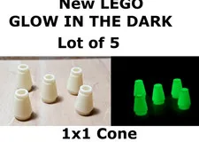 New LEGO Glow in the Dark Cone Lot of 5 Glowing Part 1x1 Tapered End Halloween