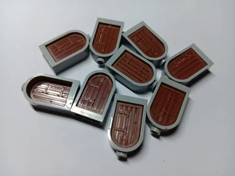 LEGO LOT 9 LIGHT BLUISH GRAY  WINDOW ROUNDED TOP 1 X 2 X 2 2/3 30044 BROWN DOOR