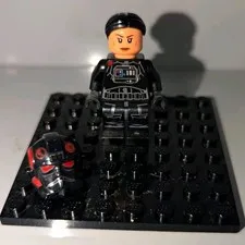 LEGO Minifigure Black Outfit with Hairpiece, Accessories & Black Baseplate
