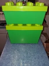 Set Of 2 LEGO Storage Brick Stackable Box 8 Stud Block Container 14"L Green/Lime