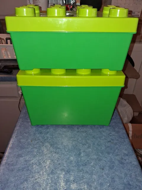 Set Of 2 LEGO Storage Brick Stackable Box 8 Stud Block Container 14"L Green/Lime
