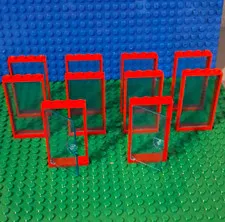 LEGO Window/Door Frame  1x4x5 In Red. Lot Of 10. With 8 Glass Pane And 2 Doors