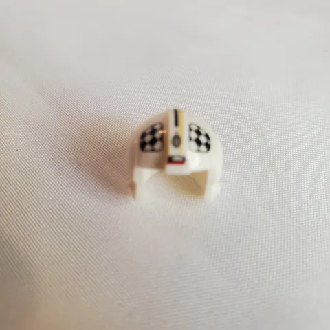 LEGO Minifigure White Racing Helmet with Checkered Pattern and Yellow Stripe