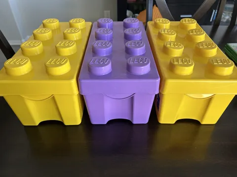 3 LEGO Storage Brick 8 Stud Container Box Purple, Yellow, Yellow EMPTY 14"x7"x7"