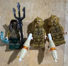 LEGO Aquaman and  Atlantean Guards Minifigures Lot of 3 w/Trident and weapons