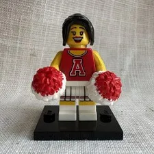 LEGO Red Cheerleader Series 8 Minifigure - col125 (w/ pom-poms & display base)