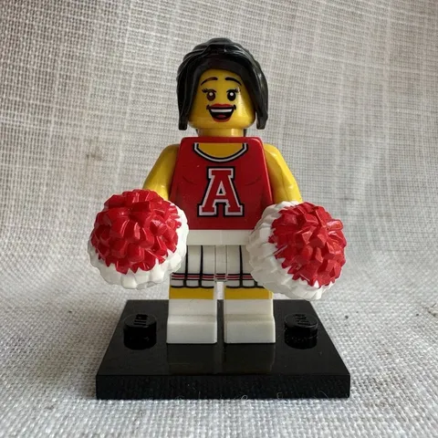 LEGO Red Cheerleader Series 8 Minifigure - col125 (w/ pom-poms & display base)