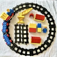 Vintage LEGO Duplo 2700 - 01 Freight Train Set With Tracks *Missing Shovel* 1983