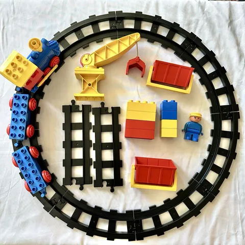 Vintage LEGO Duplo 2700 - 01 Freight Train Set With Tracks *Missing Shovel* 1983