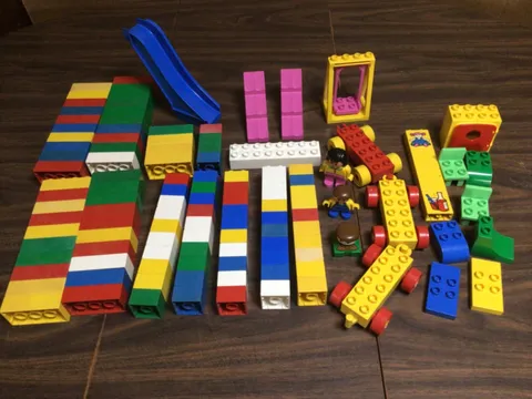 LEGO Duplo Lot People, Blocks, Cars, Swing, Slide, Steps, Chairs, 121 Pieces