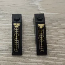 Lego 60477pb020 Black Slope 18 4 x 1 Gold Spider Web and Armor Plates Lot Of 2