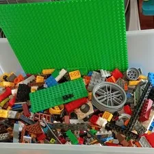 LEGO Bulk Lot Mixed Bricks Pieces Parts Multicolor w/ Gray Baseplate 4 Pounds