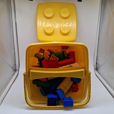 LEGO DUPLO Yellow Storage Carry Case Bin w/ 74 Assorted Building Blocks Bricks